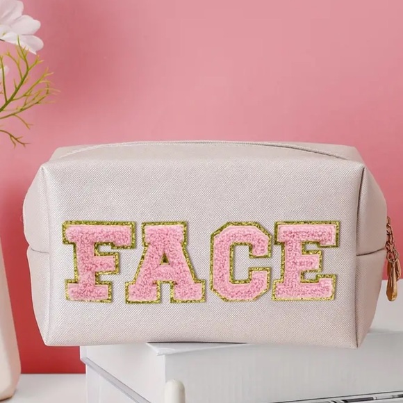 Other - Chenille Pink and Gold Face Makeup Bag NIP